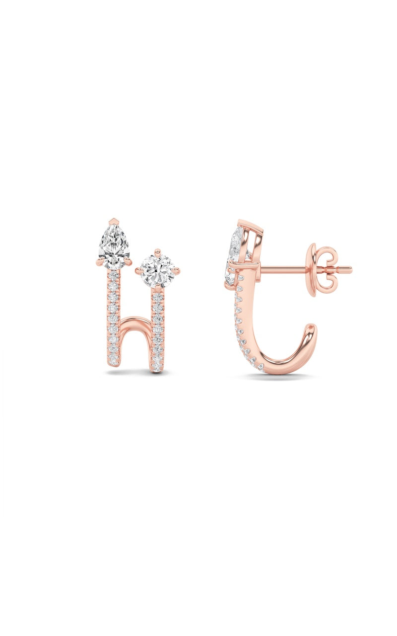 2.5Cttw Round Shaped Lab Grown Diamond (F/VS) Toi et Moi Accented Earrings in 14K Gold