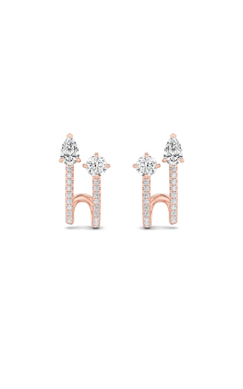 2.5CTW Round Shaped Lab Grown Diamond (F/VS) Toi et Moi Accented Earrings in 14K Gold
