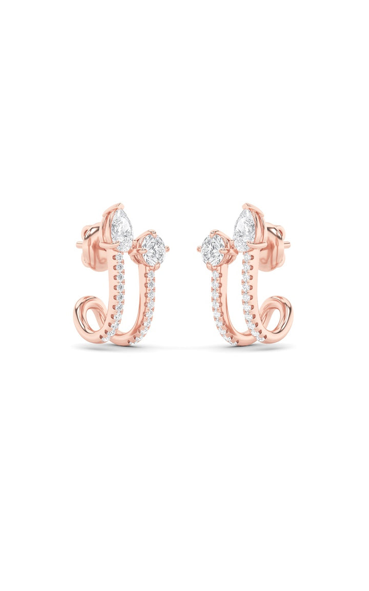 2.5Cttw Round Shaped Lab Grown Diamond (F/VS) Toi et Moi Accented Earrings in 14K Gold