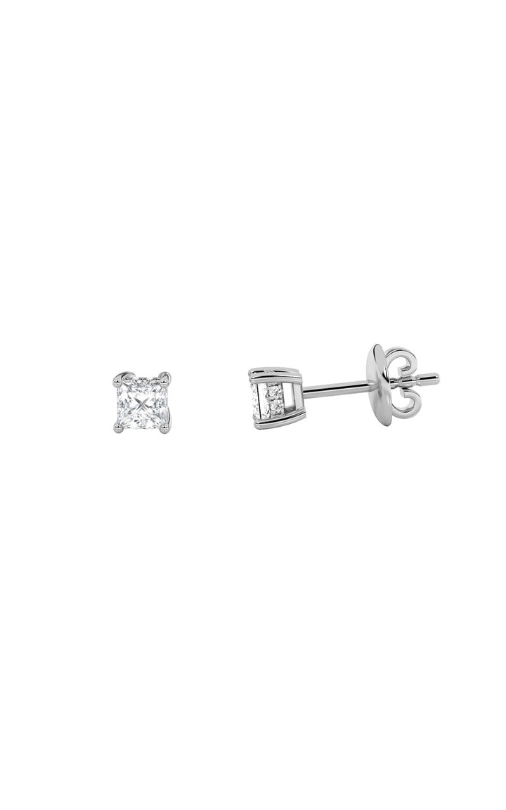 1CTW Princess Shaped Lab Grown Diamond (F/VS) Hidden Halo Stud Earrings in 14K Gold