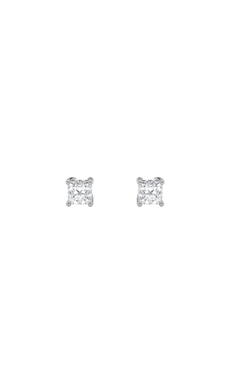 1Cttw Princess Shaped Lab Grown Diamond (F/VS) Hidden Halo Stud Earrings in 14K Gold