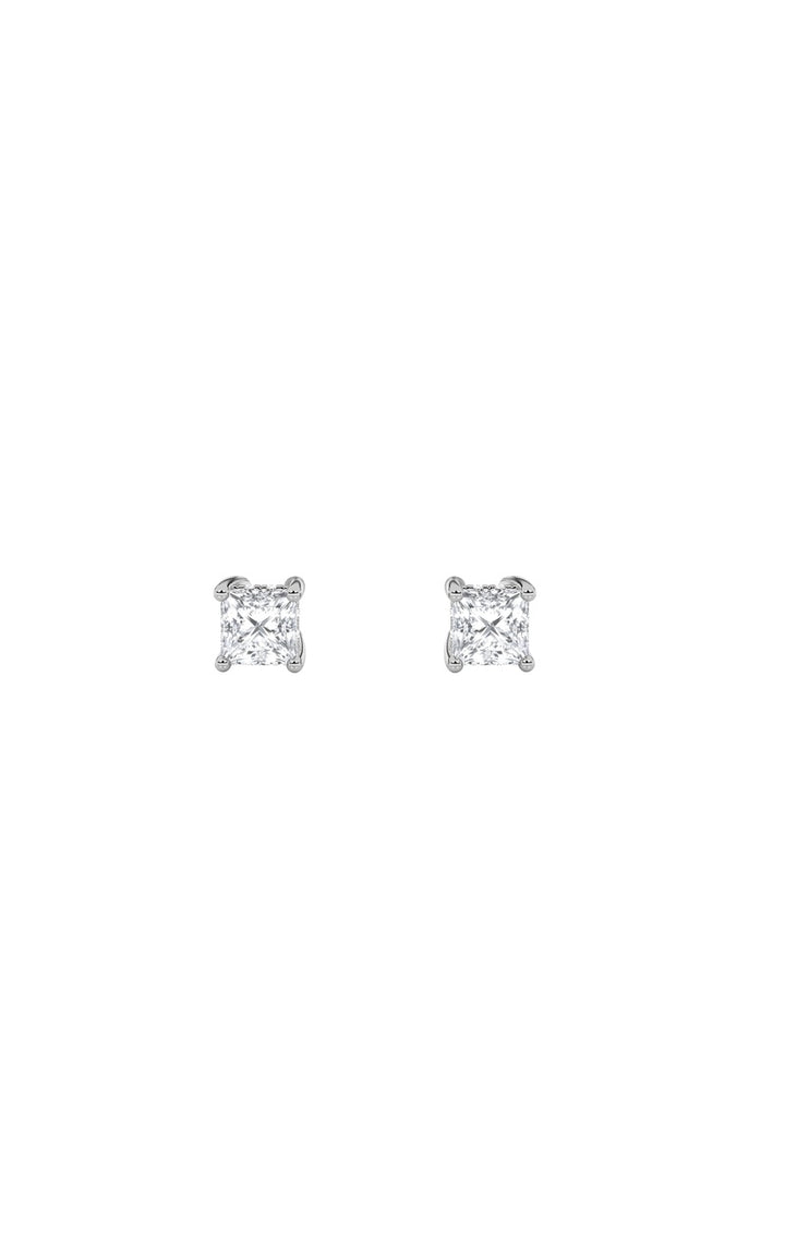 1Cttw Princess Shaped Lab Grown Diamond (F/VS) Hidden Halo Stud Earrings in 14K Gold