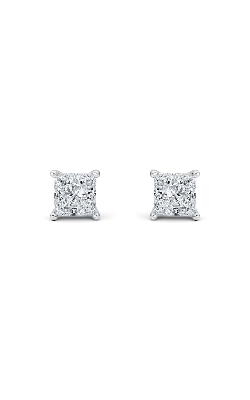 2Cttw Princess Shaped Lab Grown Diamond (F/VS) Hidden Halo Stud Earrings in 14K Gold