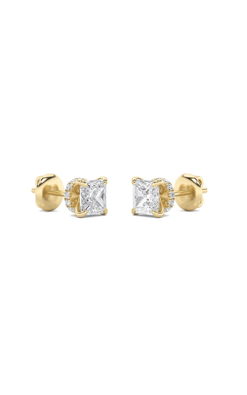 2CTW Princess Shaped Lab Grown Diamond (F/VS) Hidden Halo Stud Earrings in 14K Gold