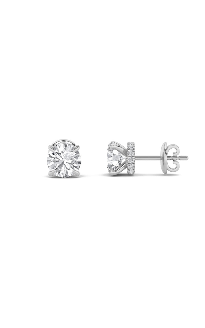 5Cttw Round Shaped Lab Grown Diamond (F/VS) Hidden Halo Stud Earrings in 14K Gold