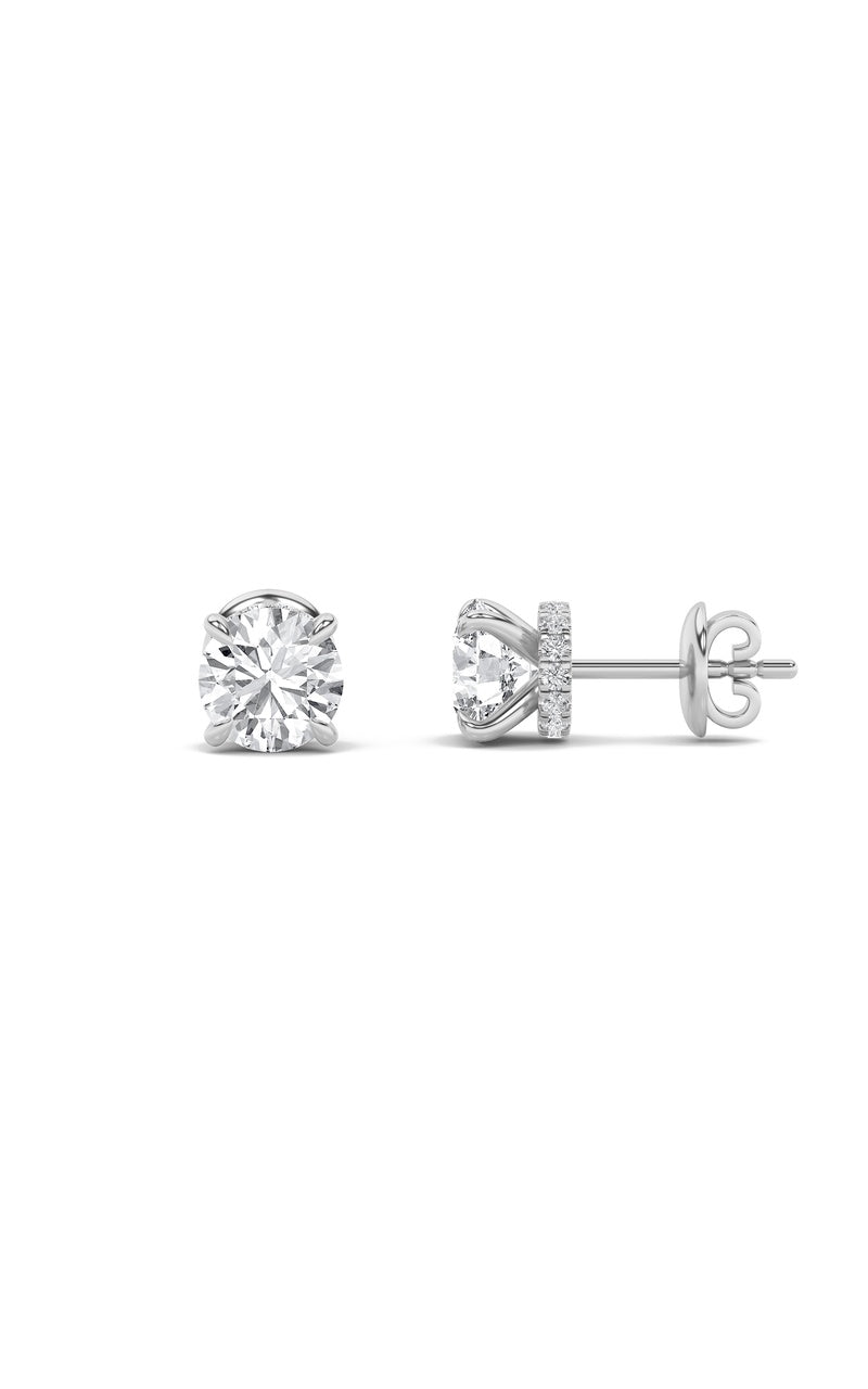 5CTW Round Shaped Lab Grown Diamond (F/VS) Hidden Halo Stud Earrings in 14K Gold