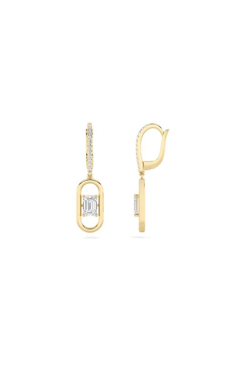 1CTW Emerald Shaped Lab Grown Diamond (F/VS) Paperclip Dangle Earrings in 14K Gold