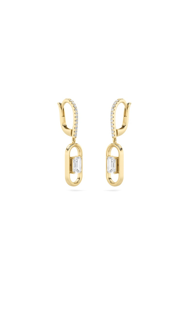 1CTW Emerald Shaped Lab Grown Diamond (F/VS) Paperclip Dangle Earrings in 14K Gold