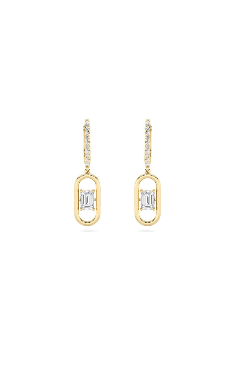 1CTW Emerald Shaped Lab Grown Diamond (F/VS) Paperclip Dangle Earrings in 14K Gold