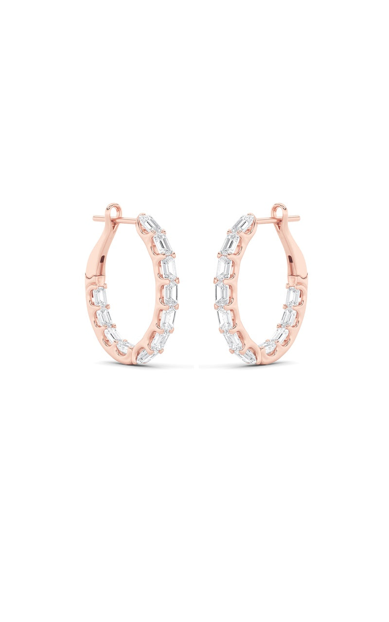 4.25Cttw Emerald Shaped Lab Grown Diamond (G/VS) Inside Out Hoop Earrings in 14K Gold