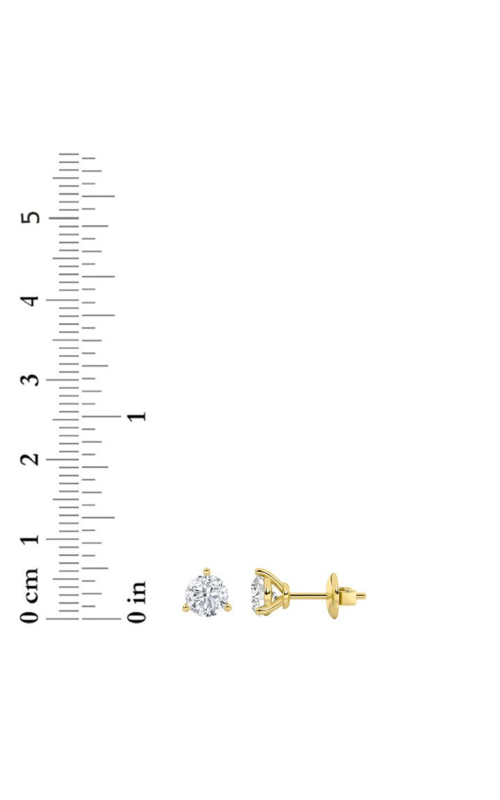 1Cttw Round Shaped Lab Grown Diamond (F/VS) ThreeProng Stud Earrings in 14K Gold