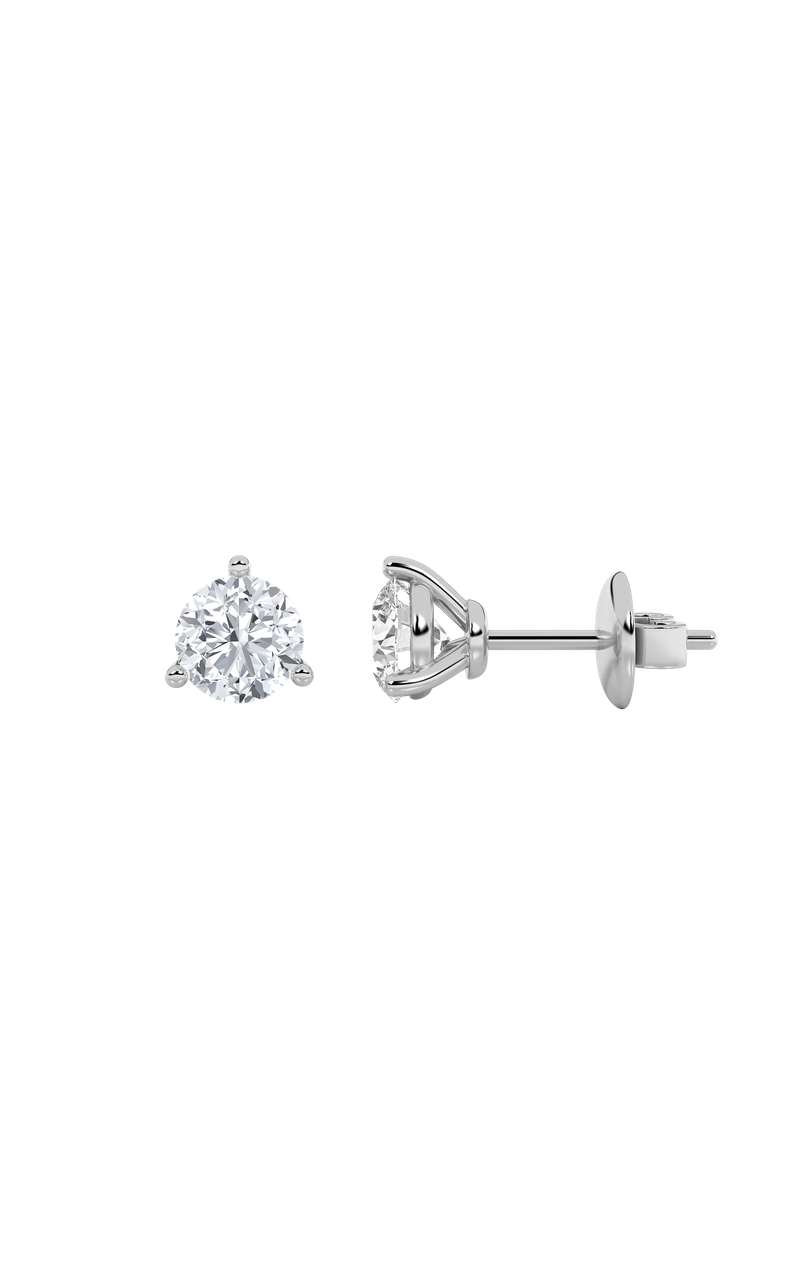 2CTW Round Shaped Lab Grown Diamond (F/VS) Three Prong Stud Earrings in 14K Gold