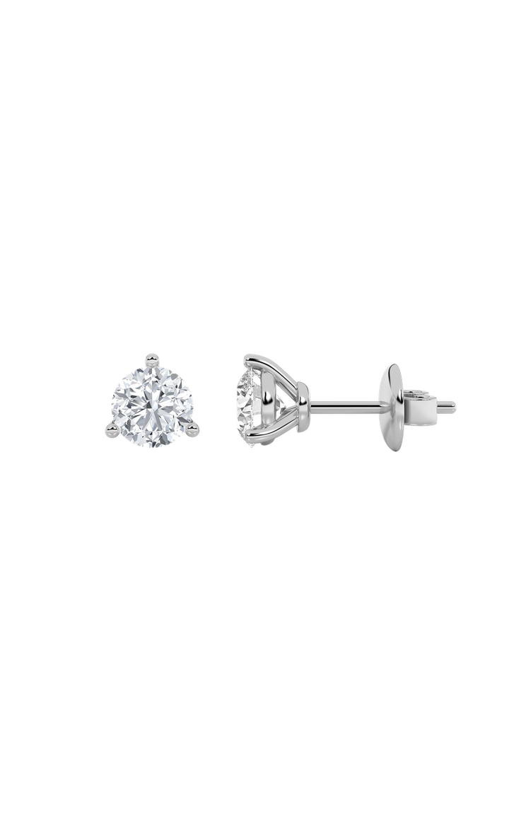 2Cttw Round Shaped Lab Grown Diamond (F/VS) ThreeProng Stud Earrings in 14K Gold