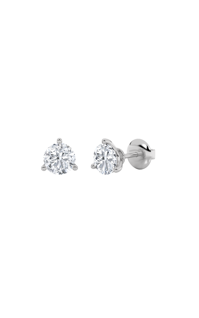 2CTW Round Shaped Lab Grown Diamond (F/VS) Three Prong Stud Earrings in 14K Gold