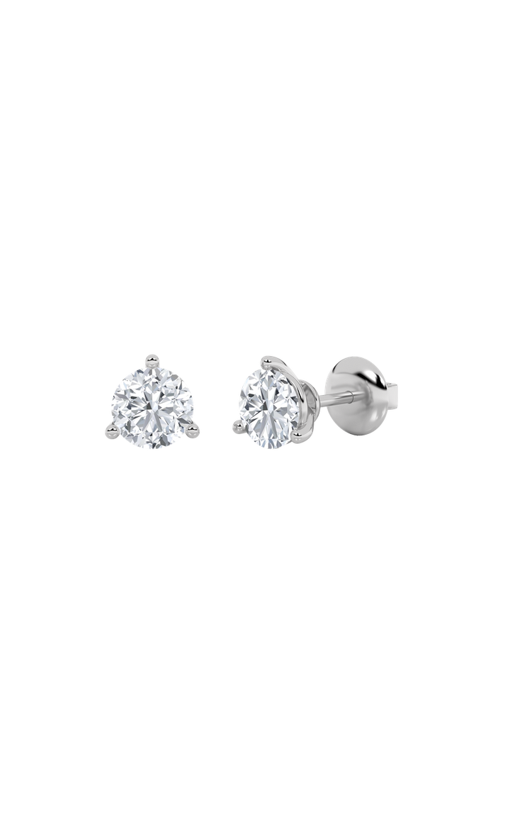 2CTW Round Shaped Lab Grown Diamond (F/VS) Three Prong Stud Earrings in 14K Gold