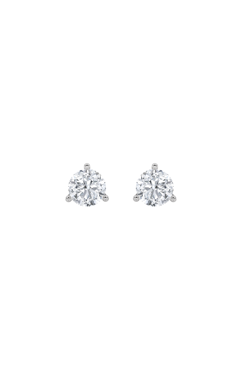 2CTW Round Shaped Lab Grown Diamond (F/VS) Three Prong Stud Earrings in 14K Gold