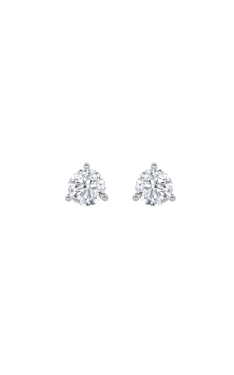 3CTW Round Shaped Lab Grown Diamond (F/VS) Three Prong Stud Earrings in 14K Gold