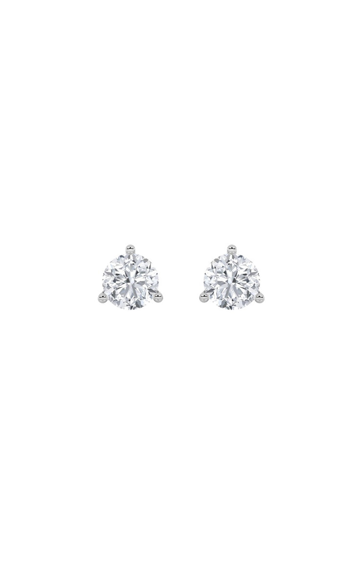 3CTW Round Shaped Lab Grown Diamond (F/VS) Three Prong Stud Earrings in 14K Gold