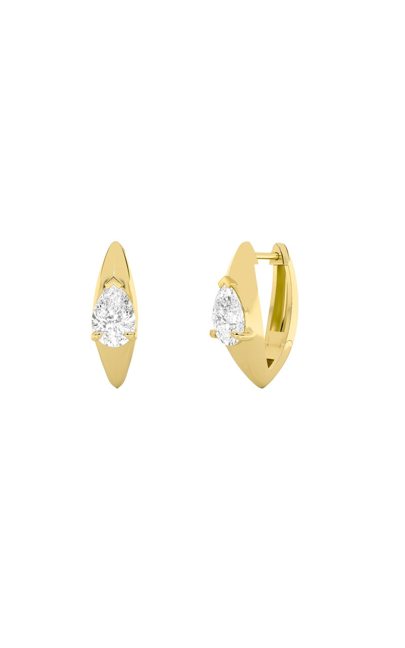 2CTW Pear Shaped Lab Grown Diamond (F/VS) Solitaire Huggie Earrings in 14K Gold