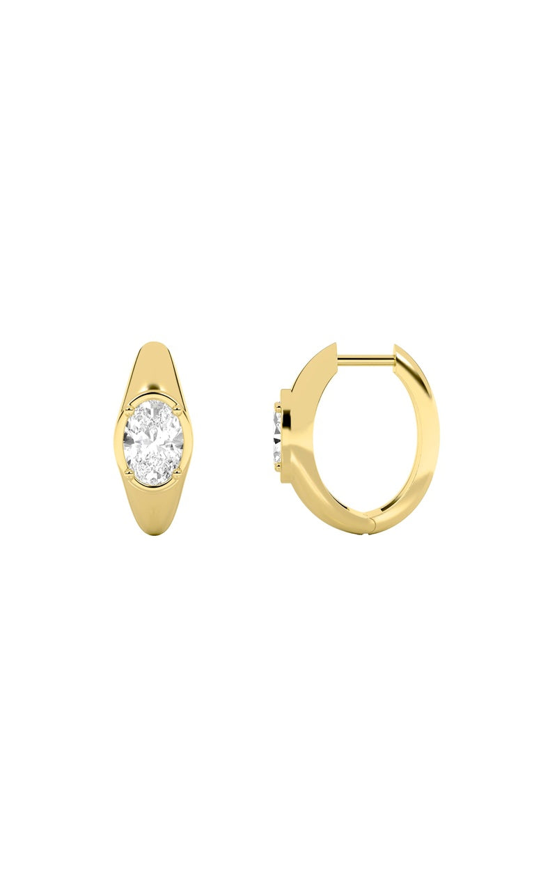 2CTW Oval Shaped Lab Grown Diamond (F/VS) Solitaire Huggie Earrings in 14K Gold