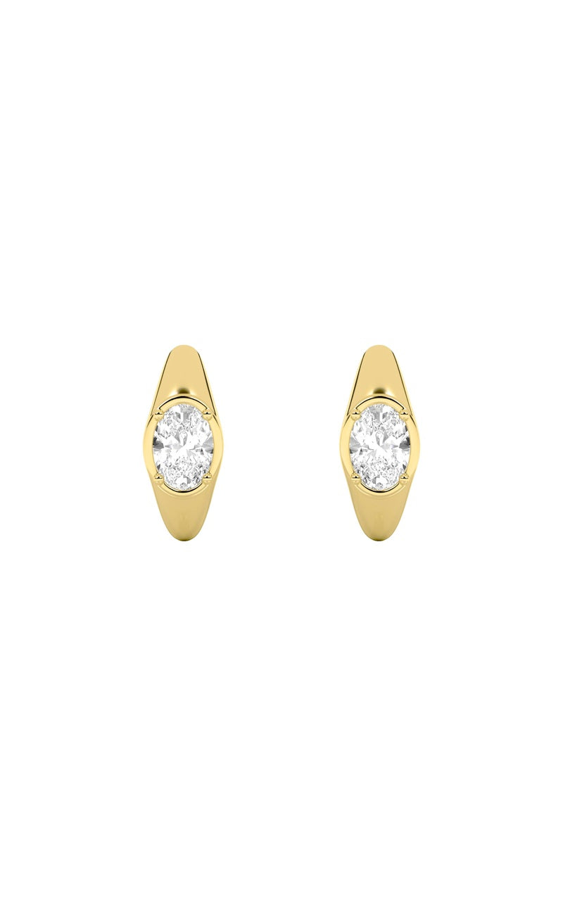2CTW Oval Shaped Lab Grown Diamond (F/VS) Solitaire Huggie Earrings in 14K Gold