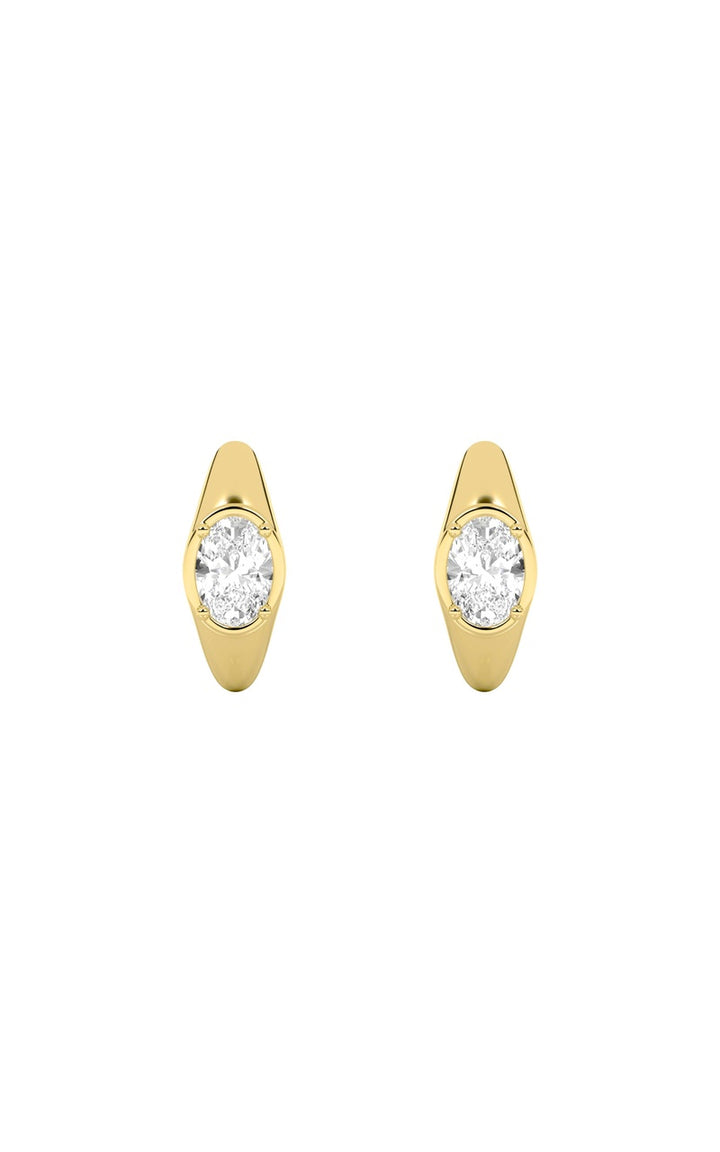 2CTW Oval Shaped Lab Grown Diamond (F/VS) Solitaire Huggie Earrings in 14K Gold