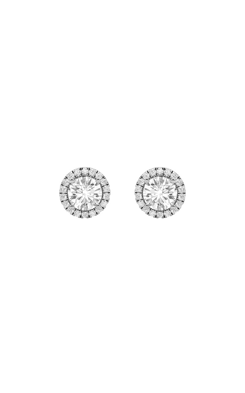 3Cttw Round Shaped Lab Grown Diamond (F/VS) Halo Stud Earrings in 14K Gold