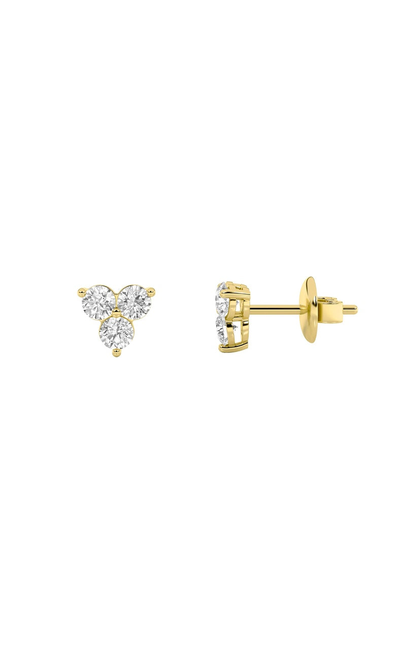 1.5CTW Round Shaped Lab Grown Diamond (F/VS) Three Stone Earrings in 14K Gold