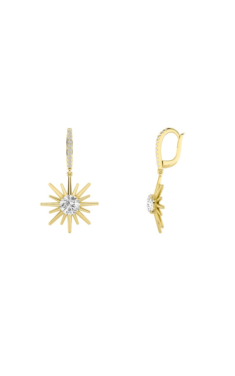 2Cttw Round Shaped Lab Grown Diamond (F/VS) Dangle Earrings in 14K Gold