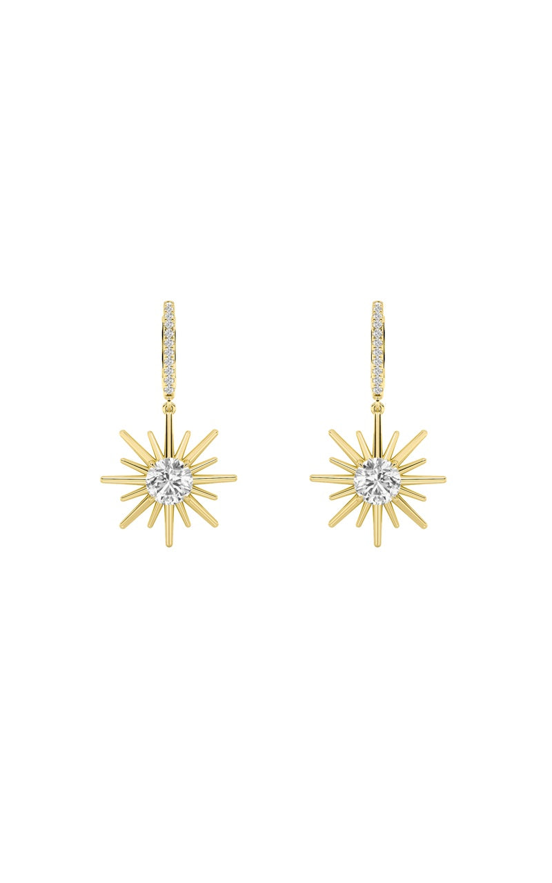 2Cttw Round Shaped Lab Grown Diamond (F/VS) DangleEarrings in 14K Gold