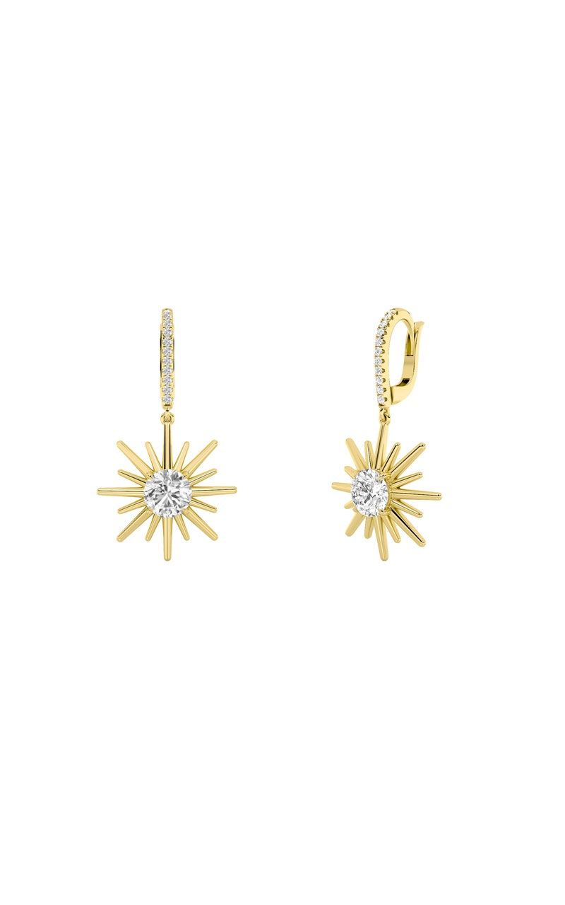 2Cttw Round Shaped Lab Grown Diamond (F/VS) DangleEarrings in 14K Gold