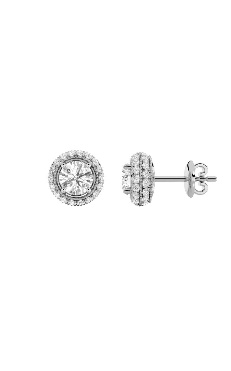 2Cttw Round Shaped Lab Grown Diamond (F/VS) Stud Earrings in 14K Gold