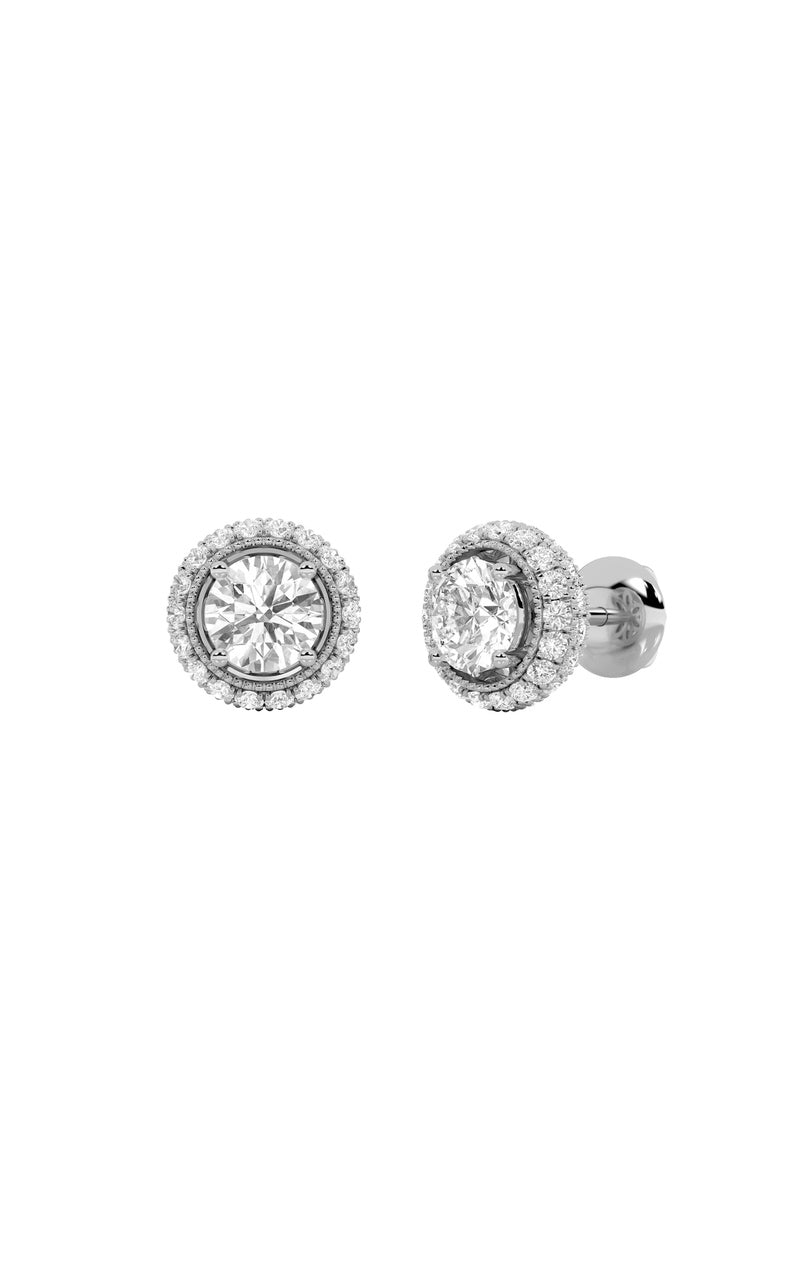 2CTW Round Shaped Lab Grown Diamond (F/VS) Stud Earrings in 14K Gold