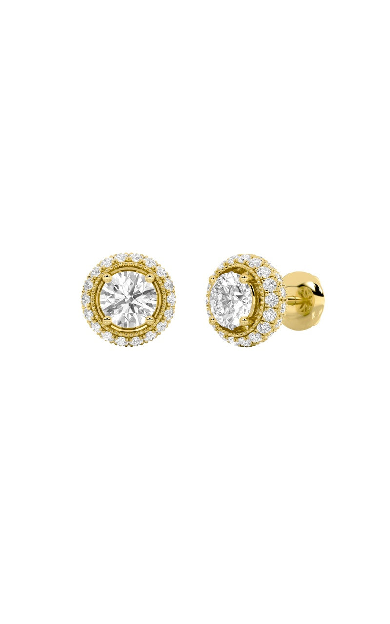 2Cttw Round Shaped Lab Grown Diamond (F/VS) Stud Earrings in 14K Gold