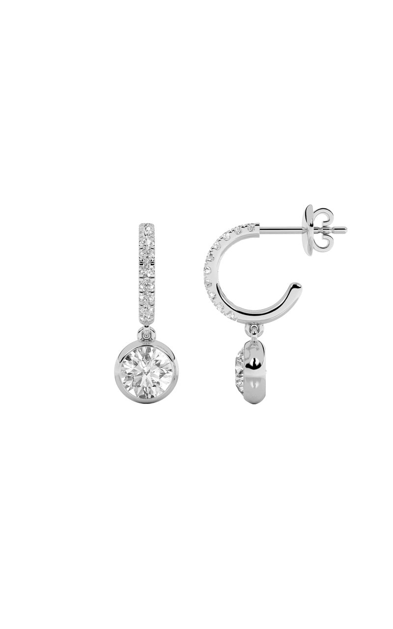 2Cttw Round Shaped Lab Grown Diamond (F/VS) DangleEarrings in 14K Gold
