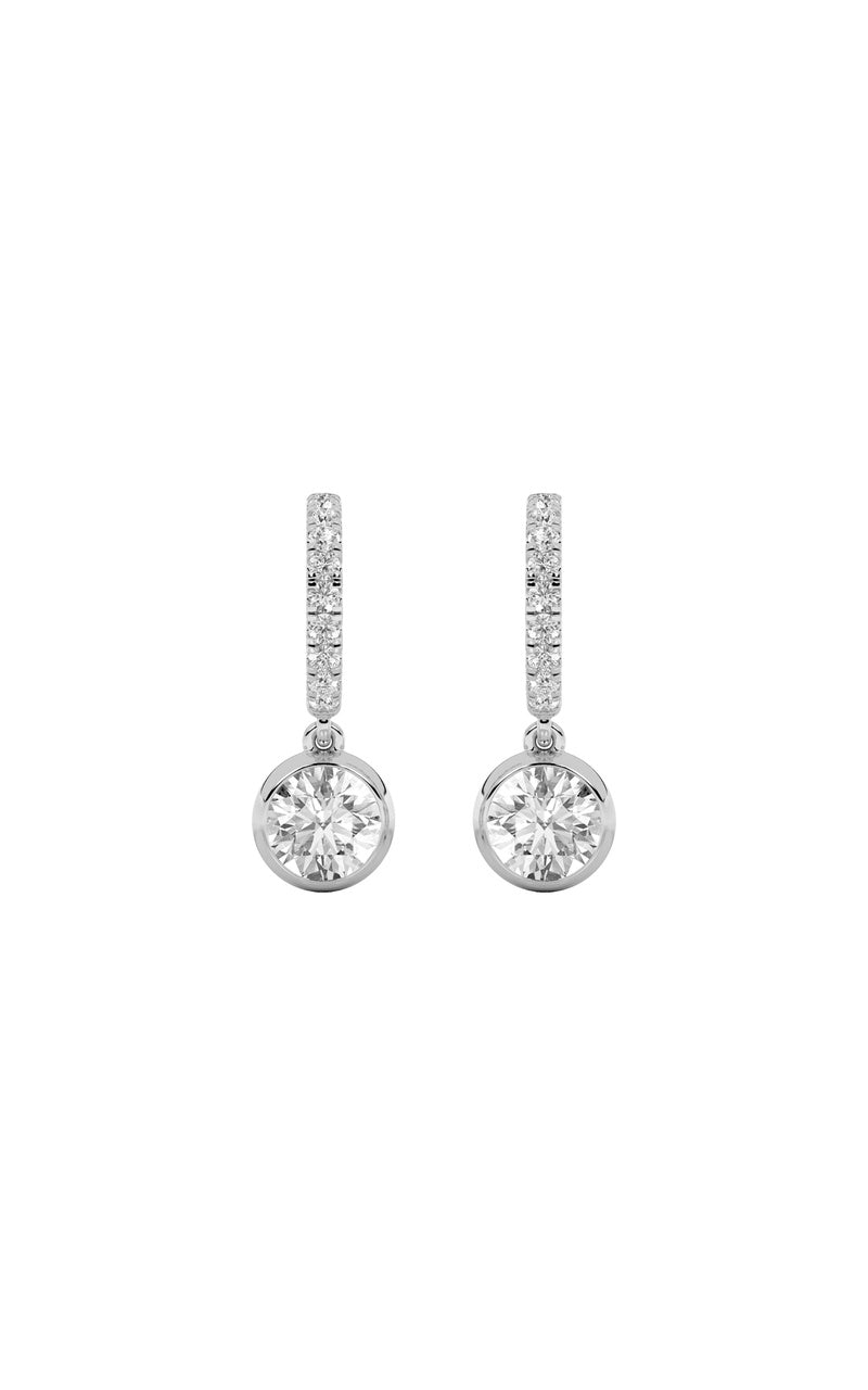 2Cttw Round Shaped Lab Grown Diamond (F/VS) DangleEarrings in 14K Gold