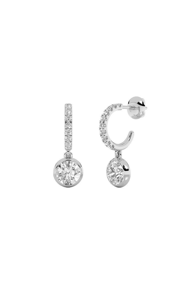 2Cttw Round Shaped Lab Grown Diamond (F/VS) DangleEarrings in 14K Gold