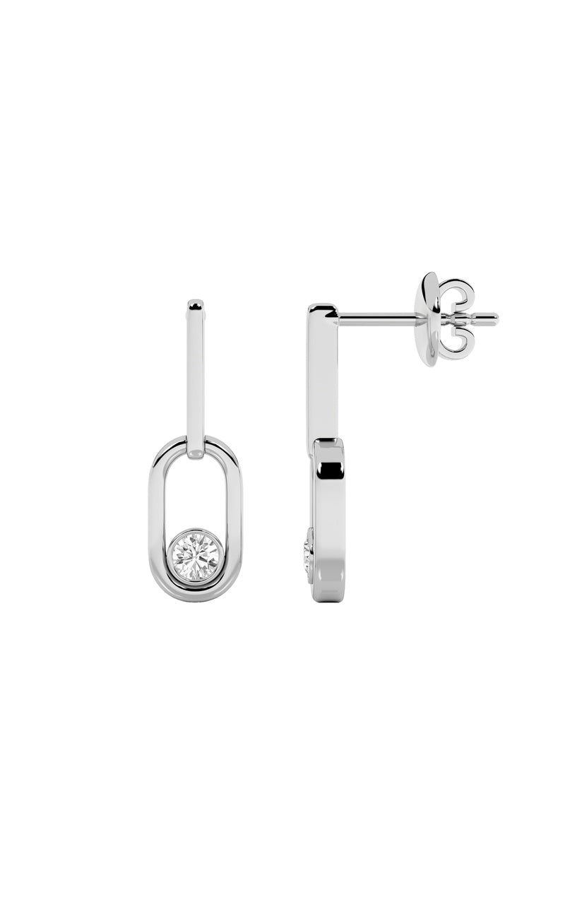 0.5Cttw Round Shaped Lab Grown Diamond (F/VS) Bezel Set Paperclip Dangle Earrings in 14K Gold