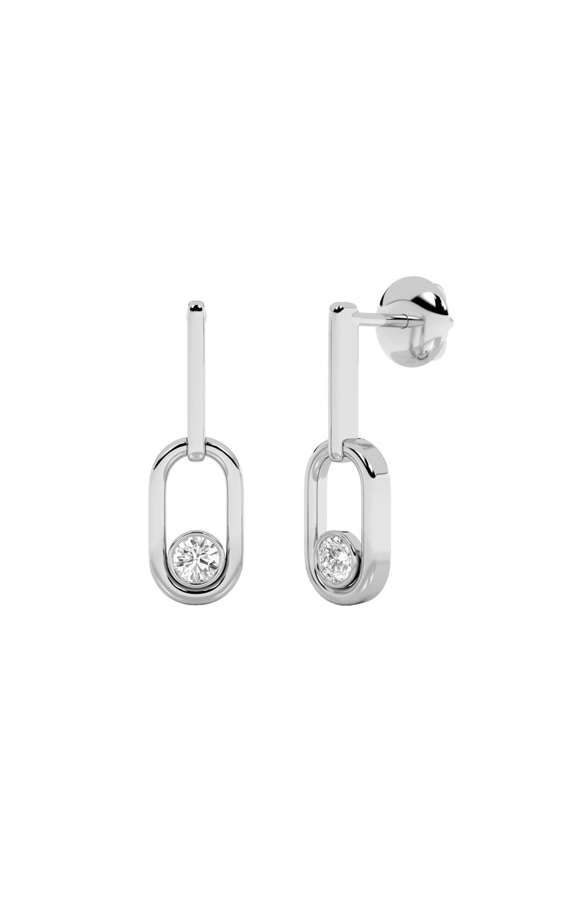 0.5Cttw Round Shaped Lab Grown Diamond (F/VS) Bezel Set Paperclip Dangle Earrings in 14K Gold