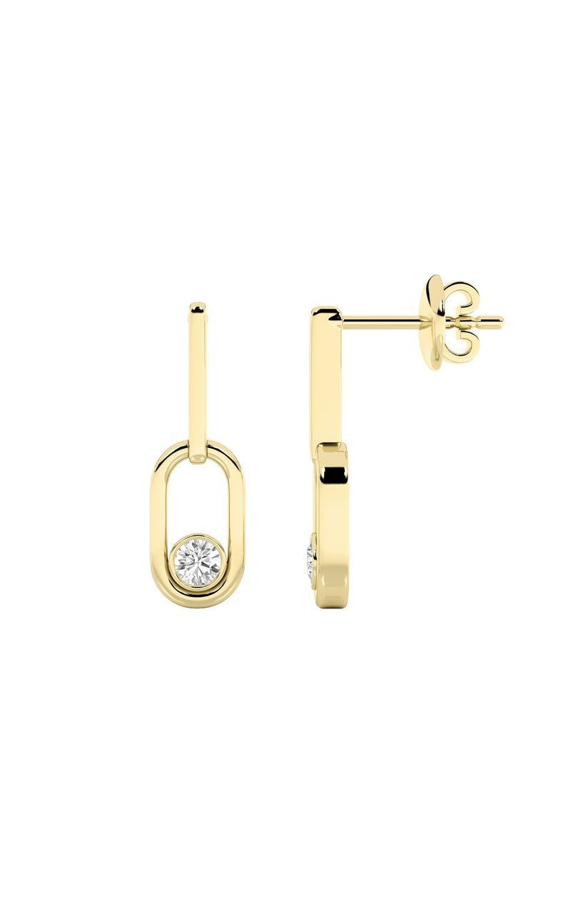 0.5Cttw Round Shaped Lab Grown Diamond (F/VS) Bezel Set Paperclip Dangle Earrings in 14K Gold