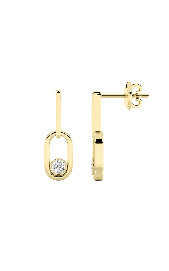 0.5Cttw Round Shaped Lab Grown Diamond (F/VS) Bezel Set Paperclip Dangle Earrings in 14K Gold