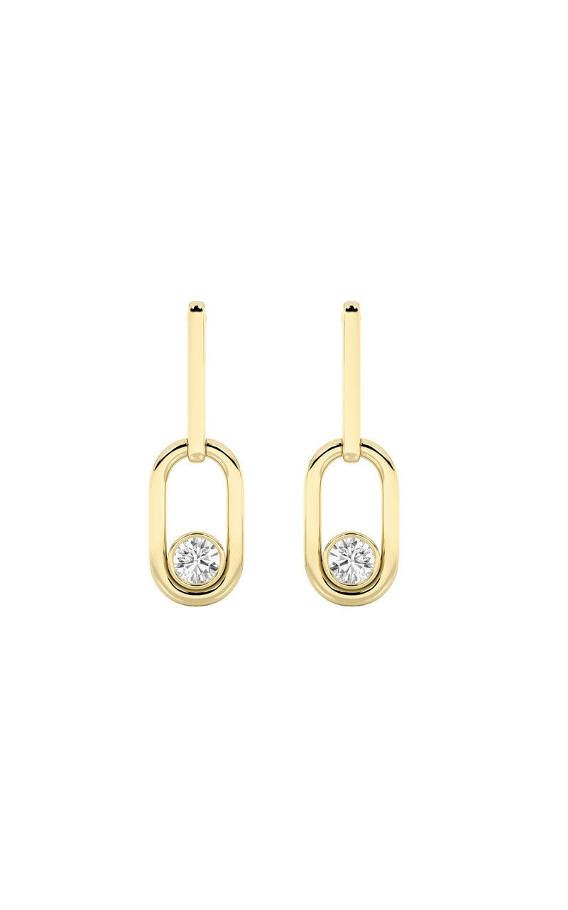 0.5Cttw Round Shaped Lab Grown Diamond (F/VS) Bezel Set Paperclip Dangle Earrings in 14K Gold