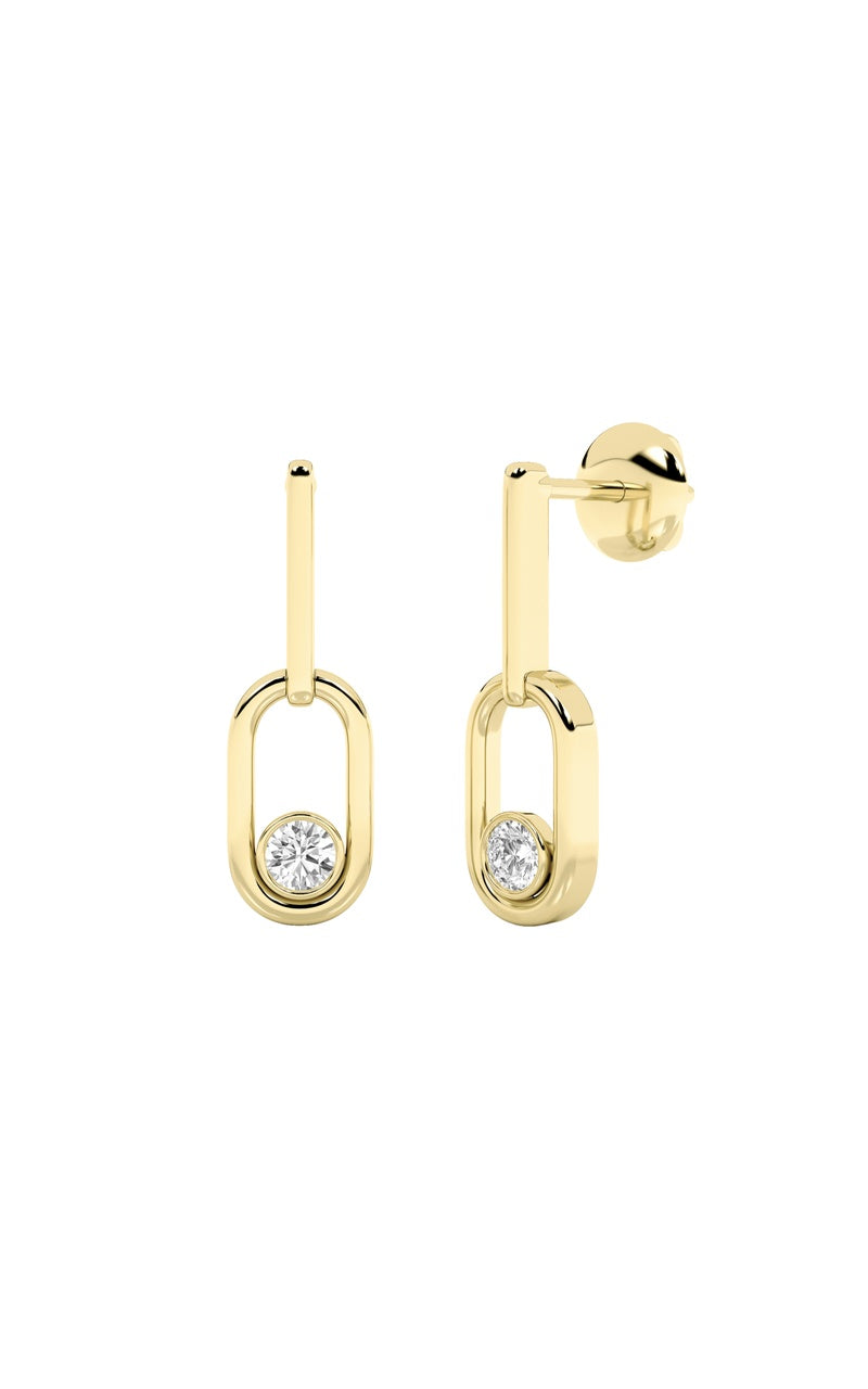 0.5Cttw Round Shaped Lab Grown Diamond (F/VS) Bezel Set Paperclip Dangle Earrings in 14K Gold