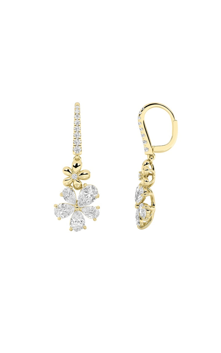 3.25Cttw Pear Shaped Lab Grown Diamond (F/VS) Fancy Flower Earrings in 14K Gold