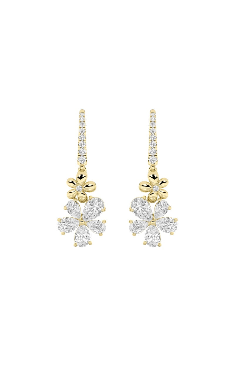 3.25CTW Pear Shaped Lab Grown Diamond (F/VS) Fancy Flower Earrings in 14K Gold