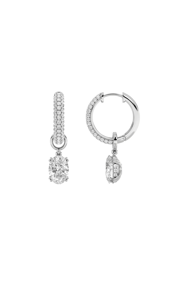 4Cttw Oval Shaped Lab Grown Diamond (F/VS) DangleEarrings in 14K Gold