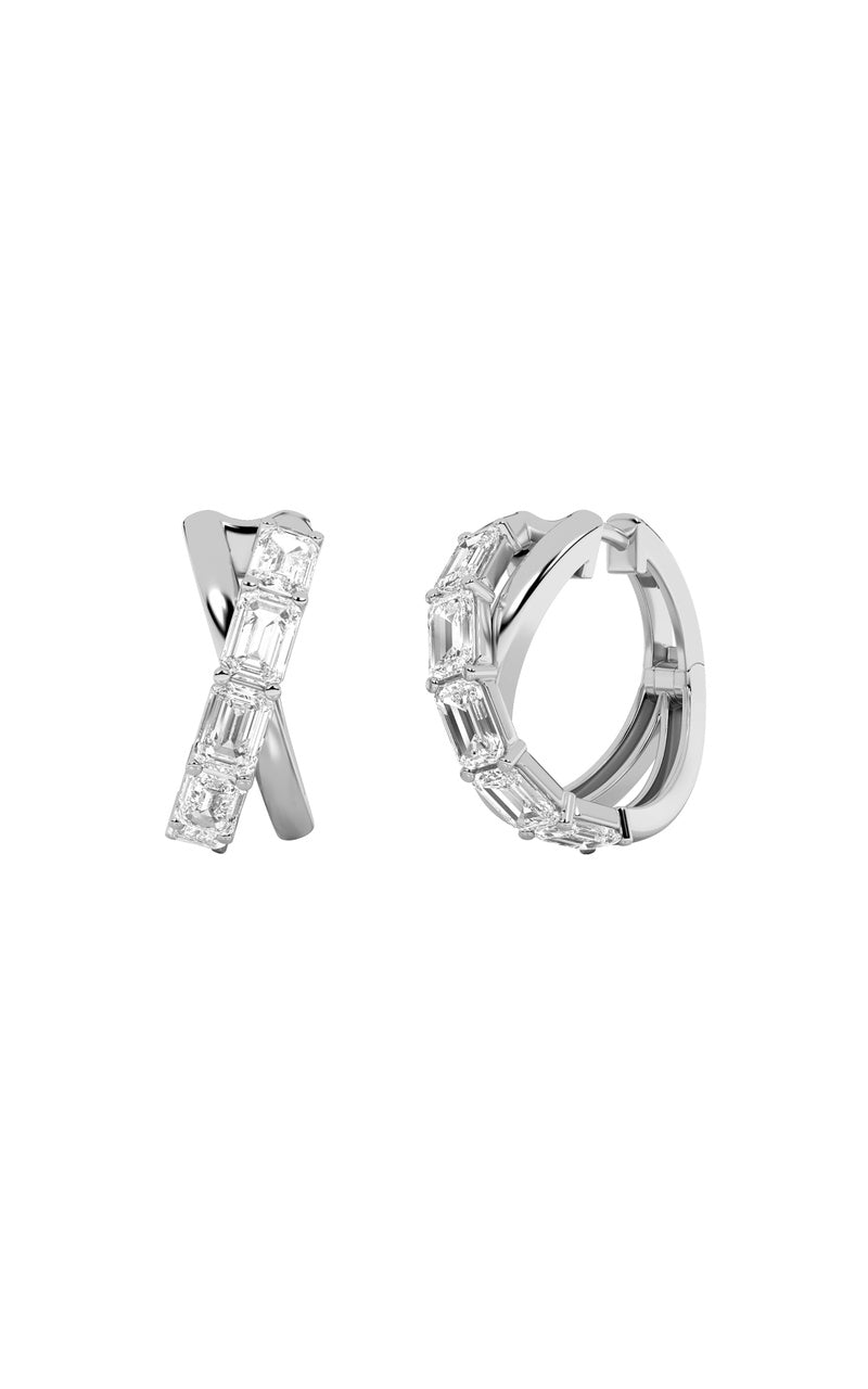 3CTW Emerald Shaped Lab Grown Diamond (F/VS) Huggie Earrings in 14K Gold