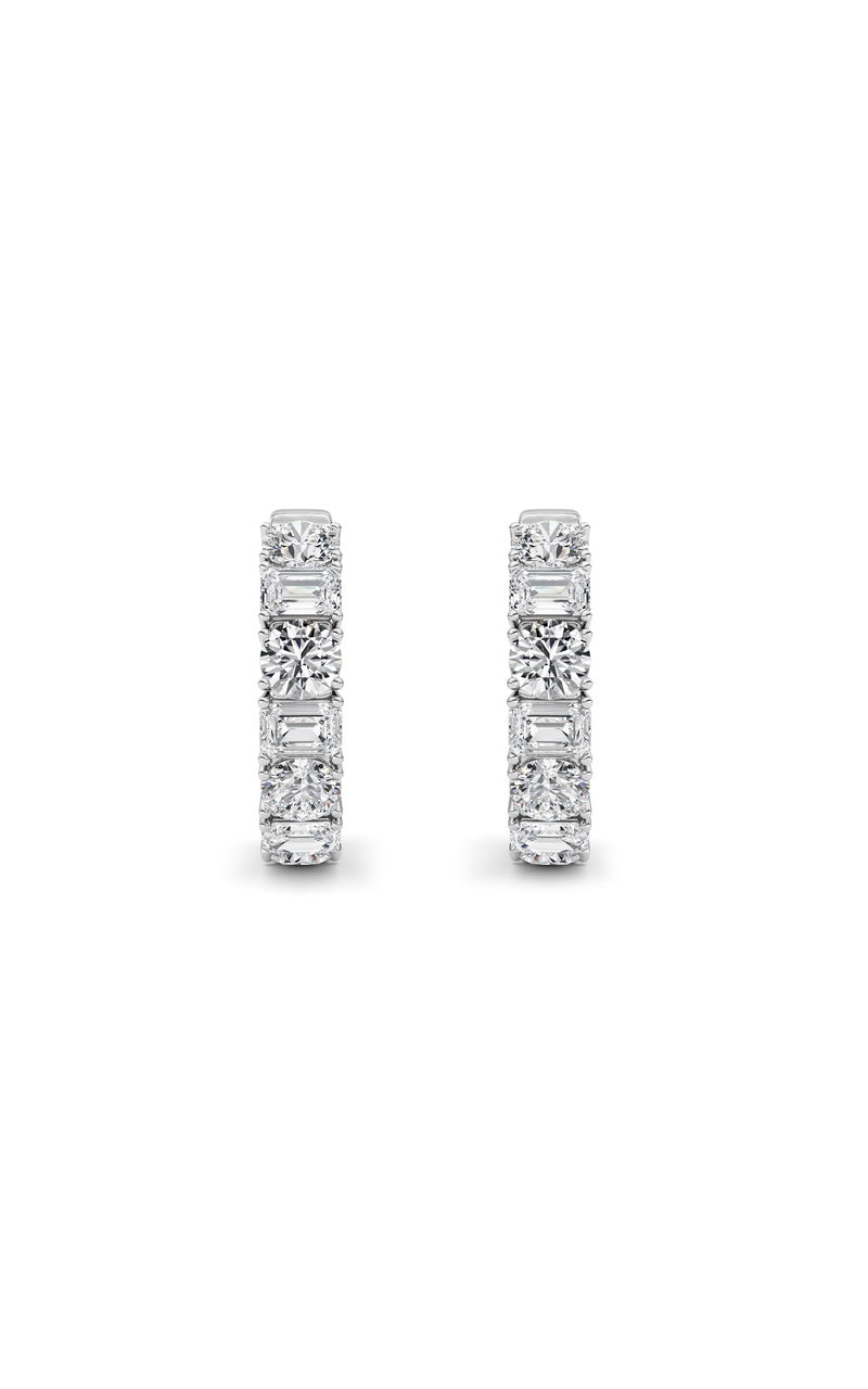5CTW Emerald Shaped Lab Grown Diamond (F/VS )Inside Out Hoop Earrings in 14K Gold