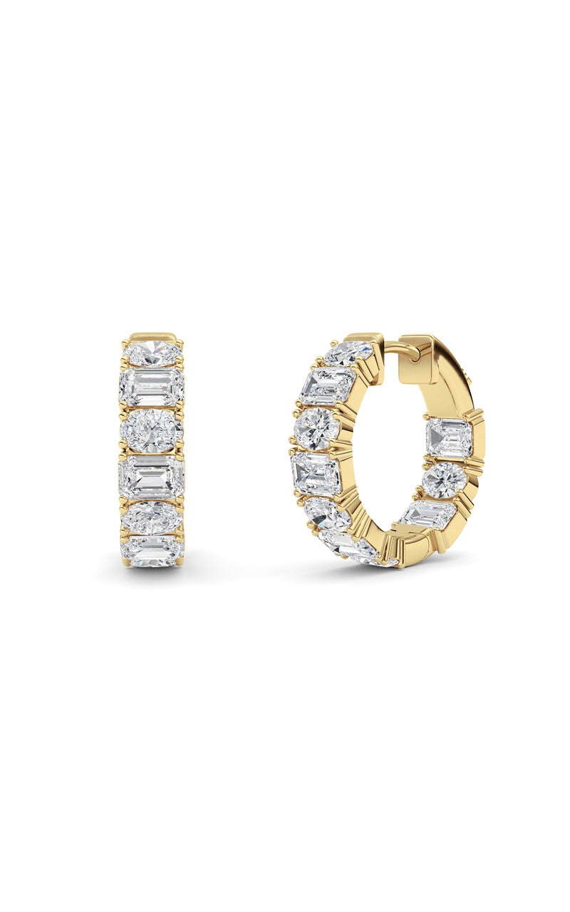 5Cttw Emerald Shaped Lab Grown Diamond (F/VS )Inside Out Hoop Earrings in 14K Gold