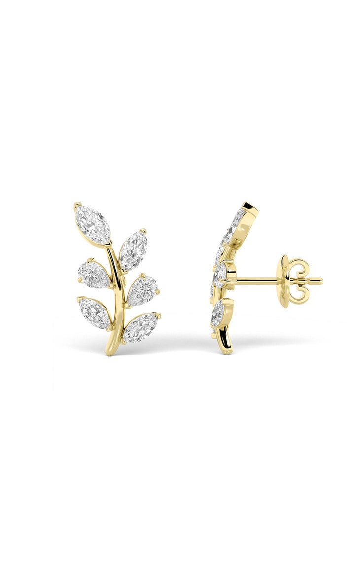 2CTW Marquise Shaped Lab Grown Diamond (G/VS) Leaf Motif Fashion Earrings in 14K Gold